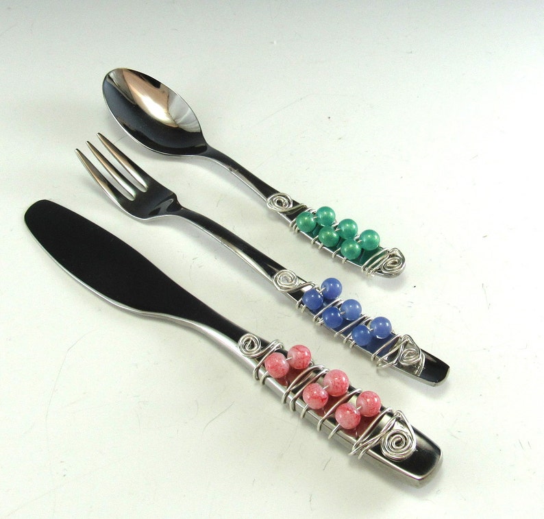 Appetizer Fork Spoon and Knife/set of 3 Beaded Knife Fork Etsy