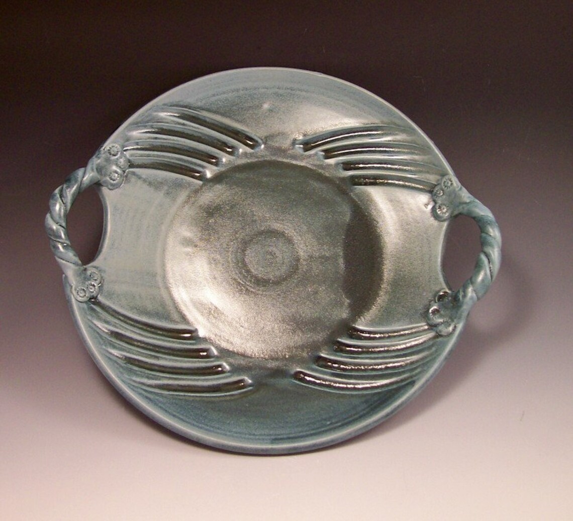 Pottery Cheese and Cracker Platter/cheese Tray in Slate Blue Etsy