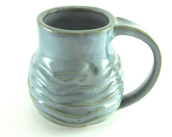 11-12  Ounce Hand Made Pottery Wave Mug/Ocean Pottery Coffee Mug/Cup  Holds 11- 12 Ounces