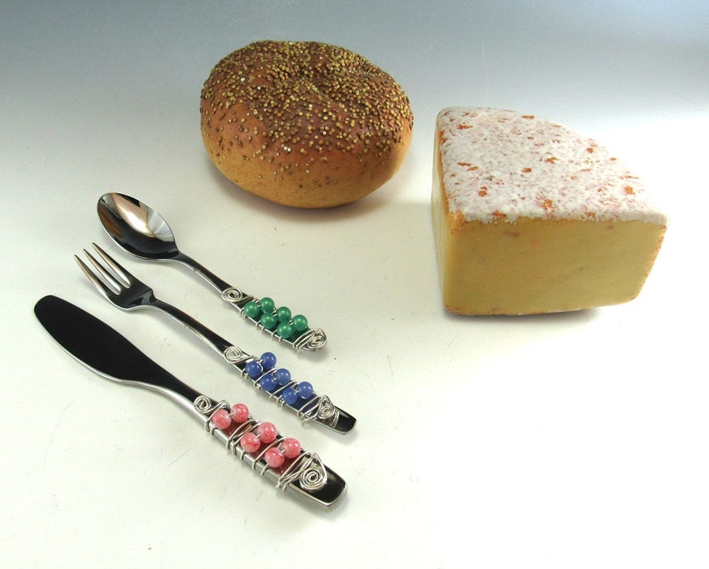 Appetizer Fork Spoon and Knife/set of 3 Beaded Knife Fork Etsy