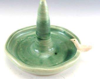 Hand Made Pottery  Ring Holder/Jewelry Holder with Bird