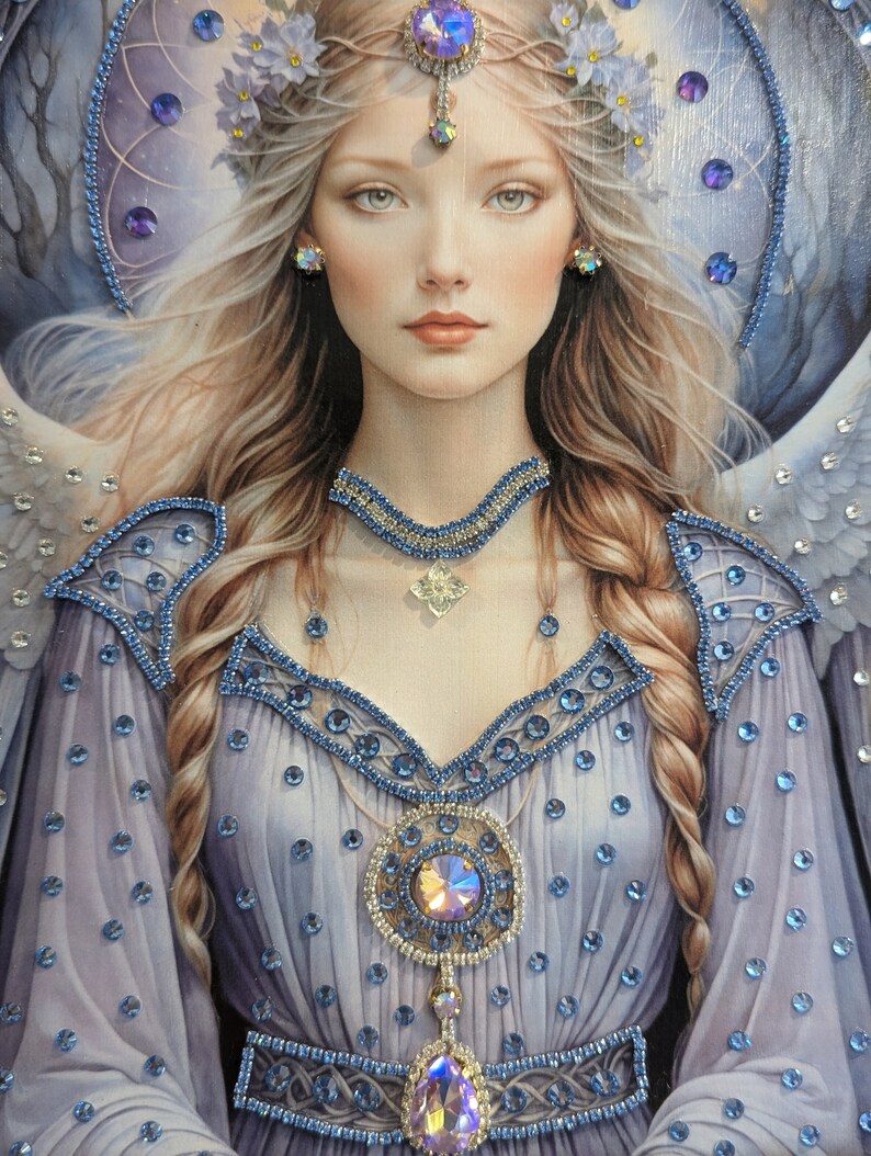 Moonlit Maiden Art Print on Wood Plaque Decorated With Rhinstones and ...