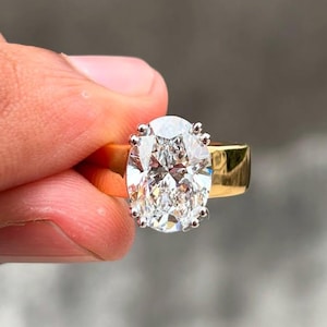 Solitaire Engagement Ring | Oval Shape Moissanite Ring | Thick Band Wedding Ring | Propose Ring-For Her | Daily Wear Ring | 10K Gold Ring
