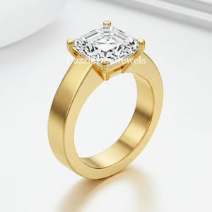 Solitaire Engagement Ring | Asscher Cut Moissanite Ring | Thick Band Ring|Promise Ring-For Him | Prong Set Wedding Ring|10K Yellow Gold Ring