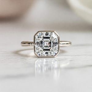 Solitaire Engagement Ring | Asscher Cut Moissanite Ring | Promise Ring-For Her | Bezel Set Wedding Ring | 925 Silver Ring | Anniversary Gift