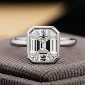 Solitaire Engagement Ring | Asscher Cut Moissanite Ring | Promise Ring-For Her | Bezel Set Wedding Ring | 925 Silver Ring | Anniversary Gift