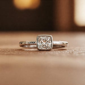 Princess Cut Moissanite Ring | Bezel Set Engagement Ring | Minimalist Ring | Promise Ring-For Her | Solitaire Wedding Ring | 925 Silver Ring