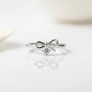 Solitaire Engagement Ring | Round Shape Moissanite Ring | Bow Style Ring | Promise Ring-For Her | Prong Set Wedding Ring | Minimalist Ring