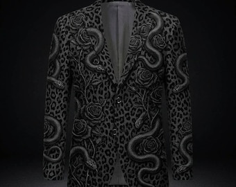 Dark Floral Rose & Serpent Men's Fashion Suit Jacket