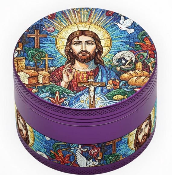 小物 JUSUS Sacred Purple Jesus & Cross Herb Grinder | Christian Icon Art