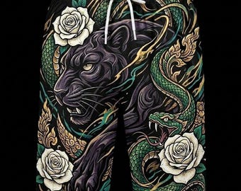 Mens Panther and Snake Graphic Shorts