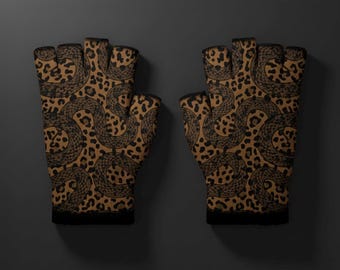 Guantes de medio dedo con diseño de leopardo y serpiente en color marrón