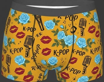 Men k pop print trunk brief in yellow