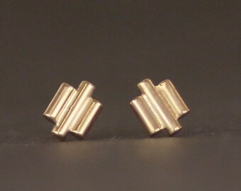 Small 9ct Recycled Gold Art Deco Stud Earrings. Dainty Square Studs