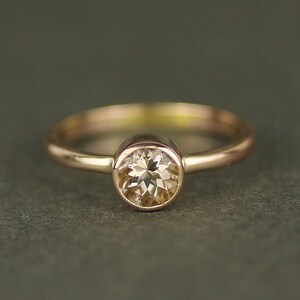 Morganite Recycled 9ct Solid Rose Gold Engagement Ring. 6mm Round Peach Gemstone Real Gold Stacking Ring image 1