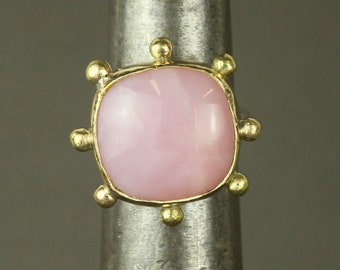 Pink Opal 9ct Gold & Sterling Silver Stud Ring. Limited Edition Mixed Metal Statement Ring