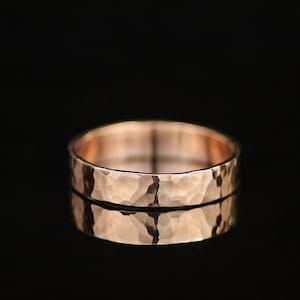 Hammered 9ct Rose Gold Mens Wedding Band. Unique 5mm Wide Wedding Ring. Chunky Unisex Ring