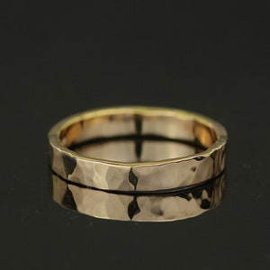 Recycled 18ct Rose Gold Mens Wedding Band. Chunky Hammered 4mm Wide Wedding Ring. image 1