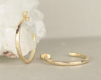 Solid 9ct Yellow Gold Hammered Hoops. Recycled Gold Bridal Earrings