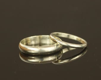 9ct White Gold Half Round His and Hers Wedding Ring Set. Recycled Gold Wedding Bands