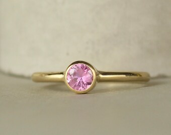 Recycled 18ct Gold Pink Sapphire Solitaire Engagement Ring. Real Gold Pink Gemstone Ring