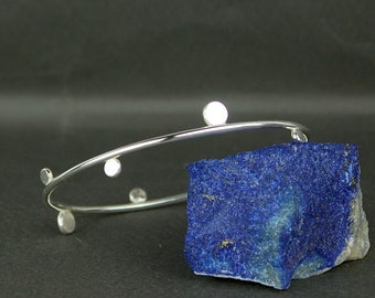 Sterling Silver Celestial Galaxy Bangle. Hand Forged Pebble Bracelet Space Explorer Gift