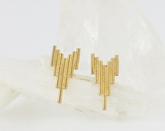 Pendientes Art Déco de oro. Pendientes Geométricos. Sólo vendedores del Reino Unido. Horizonte de Nueva York. Regalo para arquitecto. Joyería hecha a mano. Joyería bohemia.