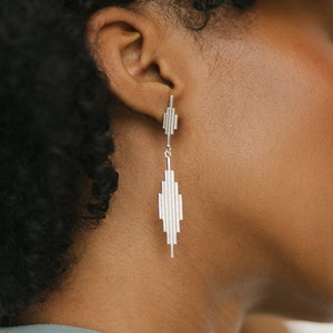 Elegant Sterling Silver Art Deco Earrings. Long Dangle & Drop Earrings. Handmade Geometric Jewellery image 1