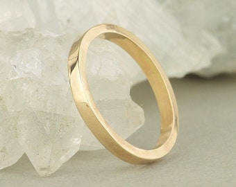 Simple Womens Wedding Band. 9ct Gold Ring. 2mm Wedding Band. Minimal Ring. Square Edge Ring. Art Deco Wedding. Yellow Gold Stacking Rings.