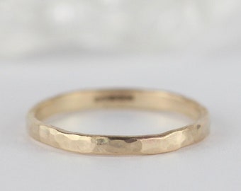 Hammered Gold Wedding Ring. Wedding Bands Women. Gold Stacking Rings. Skinny. 9ct Gold. Handmade Jewellery. Boho wedding ring. Dainty.