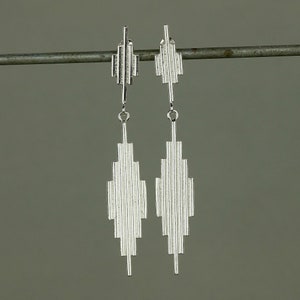 Elegant Sterling Silver Art Deco Earrings. Long Dangle & Drop Earrings. Handmade Geometric Jewellery image 4