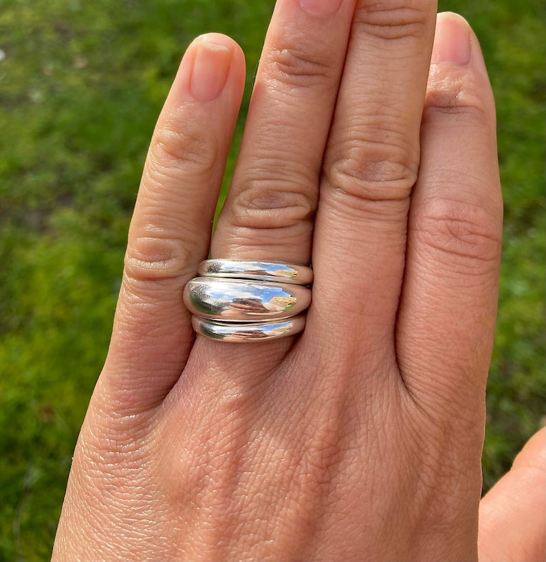 Triple Stacked Solid Silver Bombe Rings. Recycled Sterling Silver Stacking Rings image 2