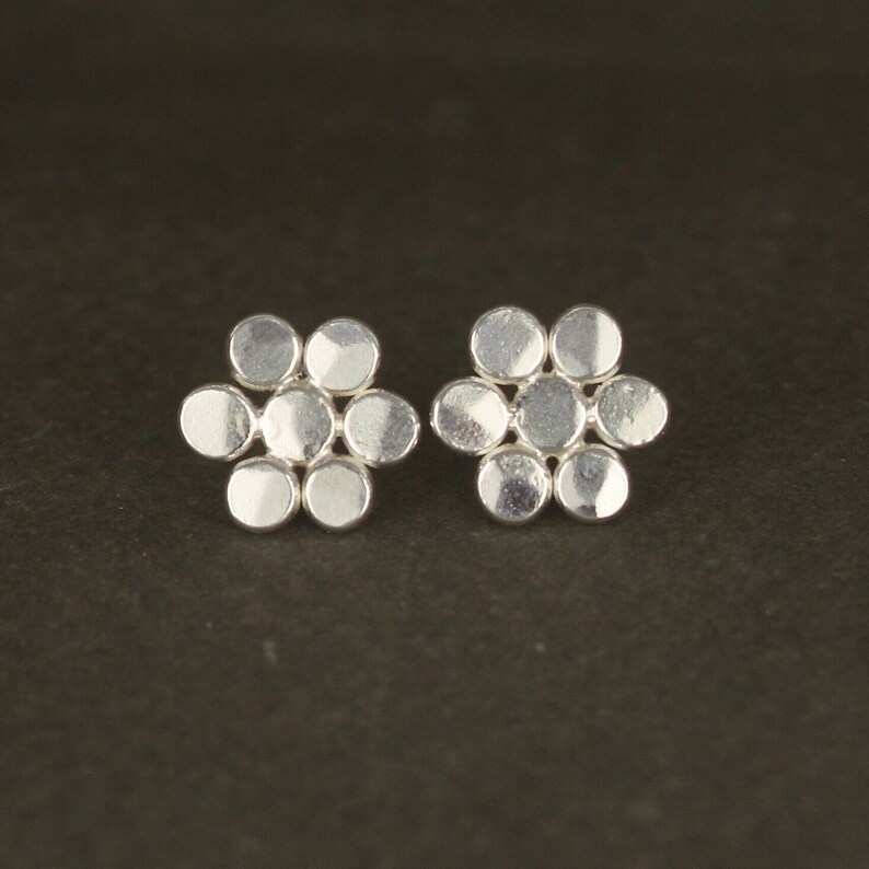 Silver Daisy Flower Stud Earrings image 1