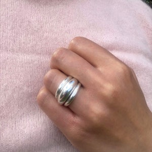 Triple Stacked Solid Silver Bombe Rings. Recycled Sterling Silver Stacking Rings image 1