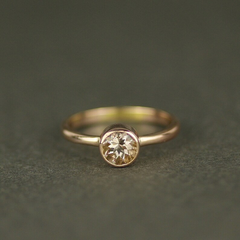 Morganite Recycled 9ct Solid Rose Gold Engagement Ring. 6mm Round Peach Gemstone Real Gold Stacking Ring image 1