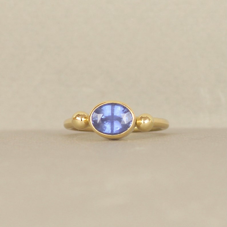 18ct Recycled Gold Oval Blue Sapphire Engagement Ring. Ancient Roman Style Gold Stud Ring image 3