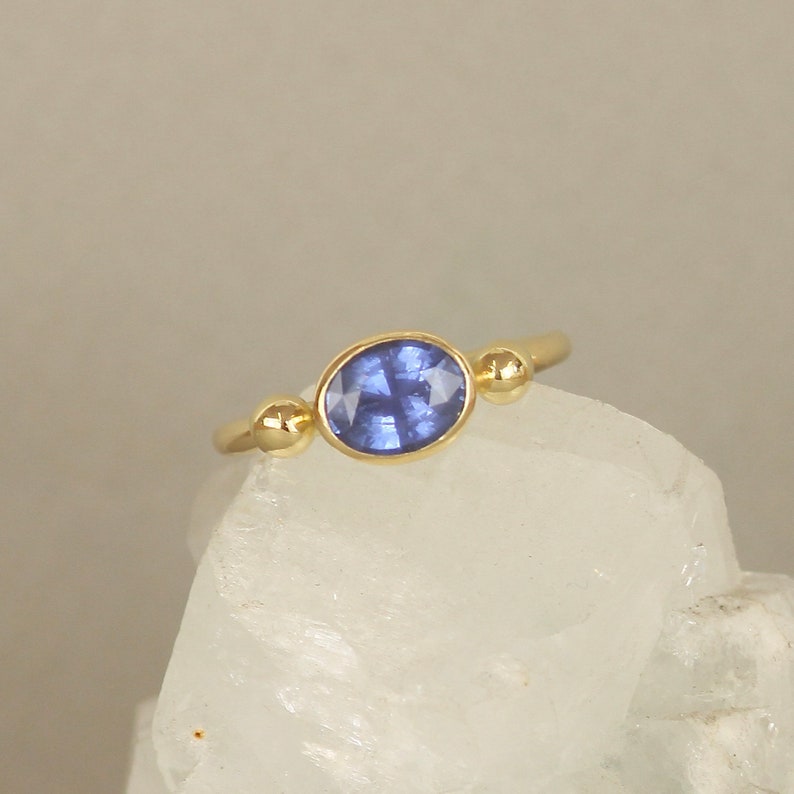 18ct Recycled Gold Oval Blue Sapphire Engagement Ring. Ancient Roman Style Gold Stud Ring image 8