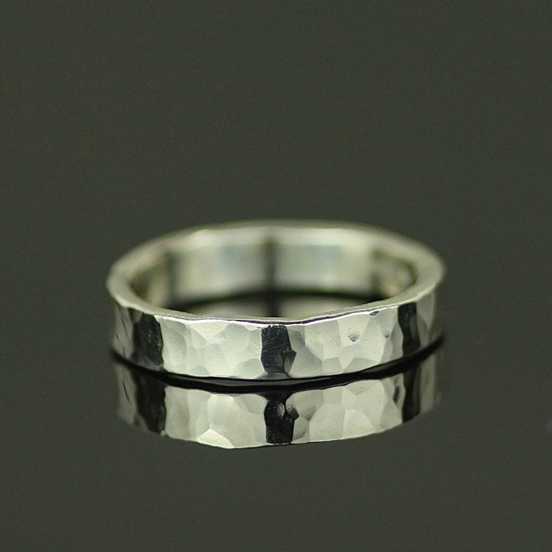 Wide Hammered 9ct White Gold Mens Wedding Ring. Unique Rustic Wedding Band. Chunky Thumb Ring. Ethical Recycled Gold Jewellery image 1