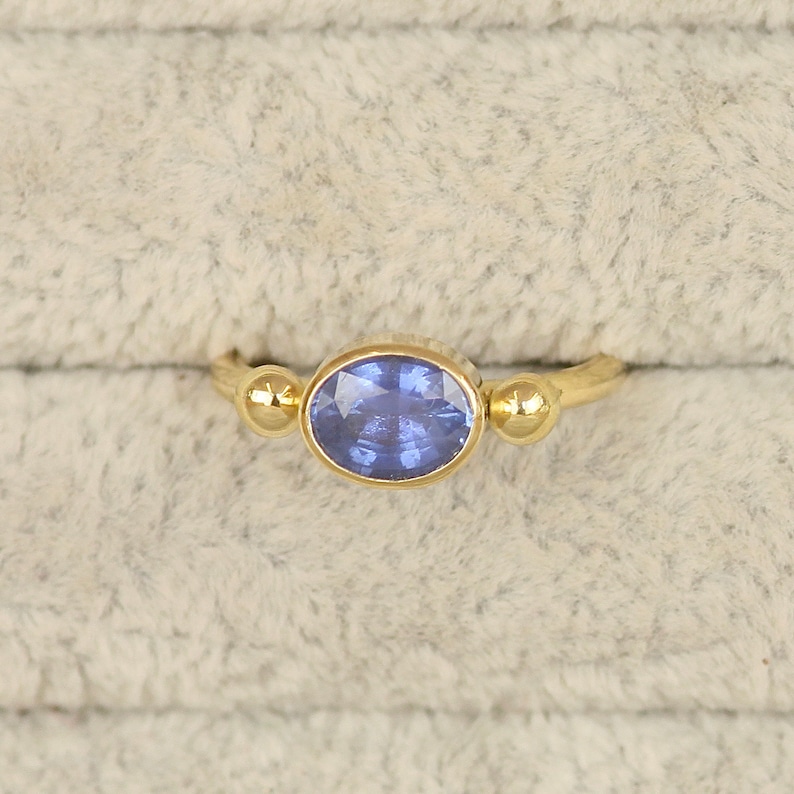 18ct Recycled Gold Oval Blue Sapphire Engagement Ring. Ancient Roman Style Gold Stud Ring image 7