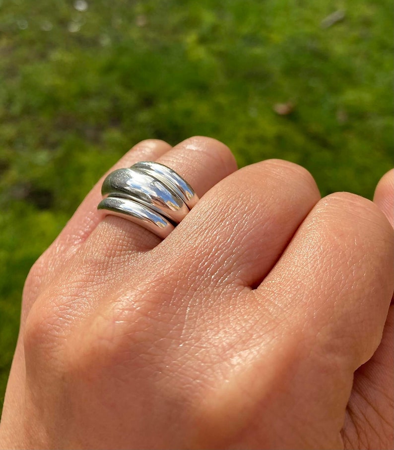 Triple Stacked Solid Silver Bombe Rings. Recycled Sterling Silver Stacking Rings image 3