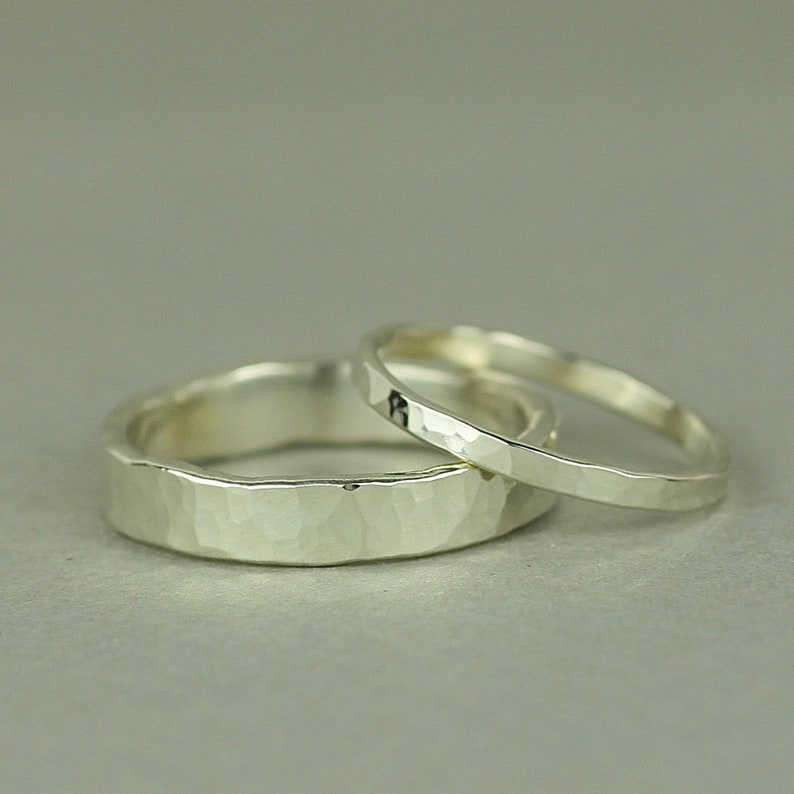 Wide Hammered 9ct White Gold Mens Wedding Ring. Unique Rustic Wedding Band. Chunky Thumb Ring. Ethical Recycled Gold Jewellery image 3