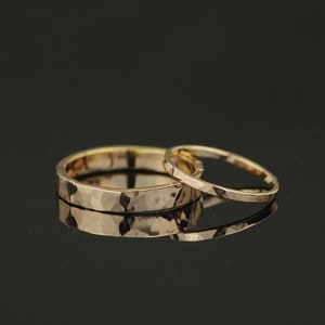 Recycled 18ct Rose Gold Mens Wedding Band. Chunky Hammered 4mm Wide Wedding Ring. image 6