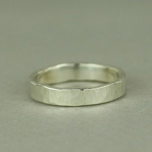 Wide Hammered 9ct White Gold Mens Wedding Ring. Unique Rustic Wedding Band. Chunky Thumb Ring. Ethical Recycled Gold Jewellery image 2