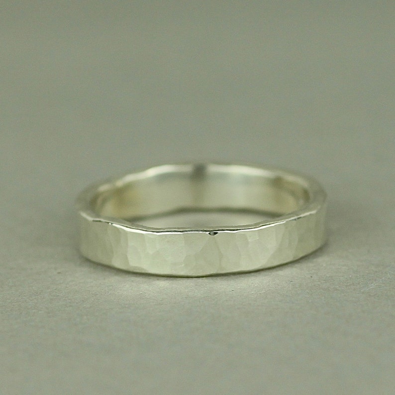 Wide Hammered 9ct White Gold Mens Wedding Ring. Unique Rustic Wedding Band. Chunky Thumb Ring. Ethical Recycled Gold Jewellery image 2