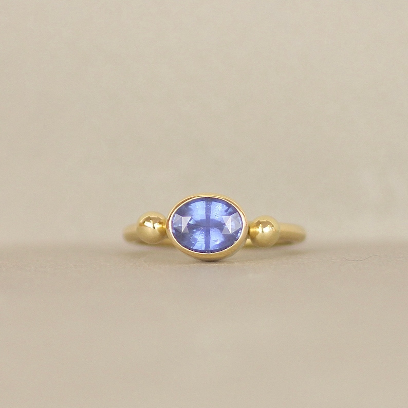 18ct Recycled Gold Oval Blue Sapphire Engagement Ring. Ancient Roman Style Gold Stud Ring image 5