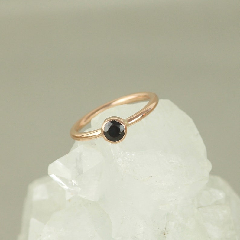 Black Sapphire 9ct Rose Gold Engagement Ring. Recycled Gold Solitaire Ring. Gothic Engagement Ring image 1