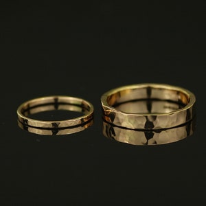 Recycled 18k Rose Gold Hammered Wedding Ring Set. Hand Forged Pure Gold His and Hers Wedding Bands. Rustic Matching Wedding Rings image 2