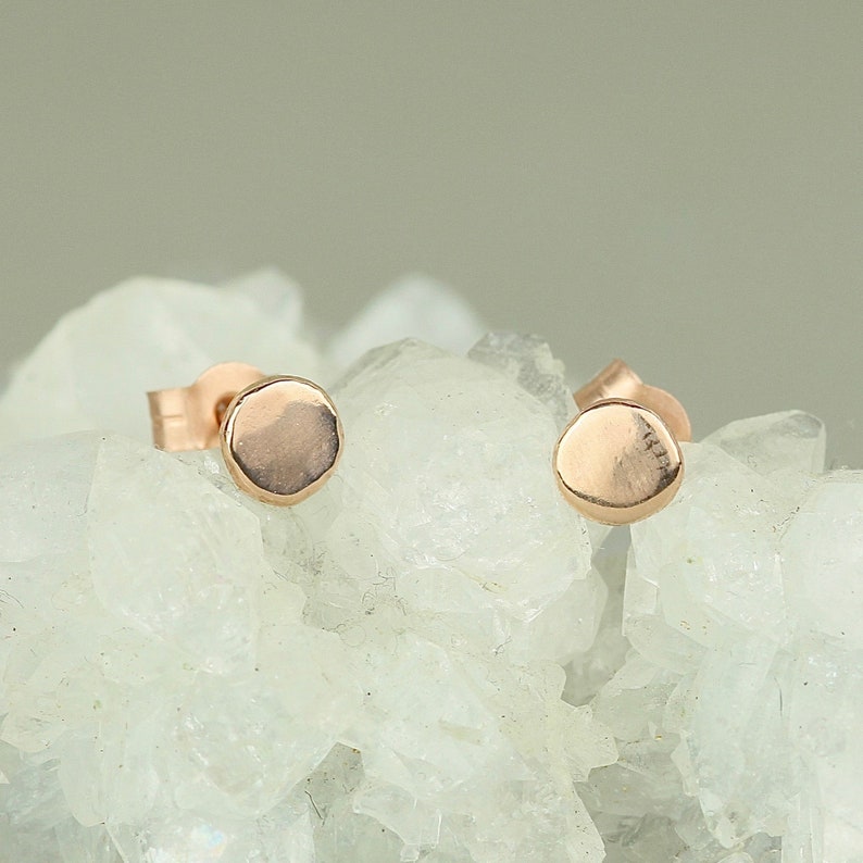 Dainty 9ct Rose Gold Stud Earrings. Recycled Solid Gold Jewellery. Petite Minimalist Earrings. Special Gift For Her image 1