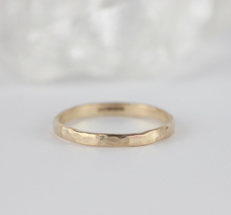 Hammered Gold Wedding Ring. Wedding Bands Women. Gold Stacking Rings. Skinny. 9ct Gold. Handmade Jewellery. Boho wedding ring. Dainty. image 1