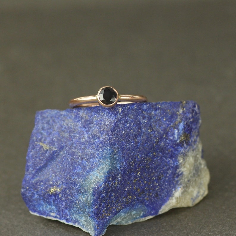 Black Sapphire 9ct Rose Gold Engagement Ring. Recycled Gold Solitaire Ring. Gothic Engagement Ring image 2